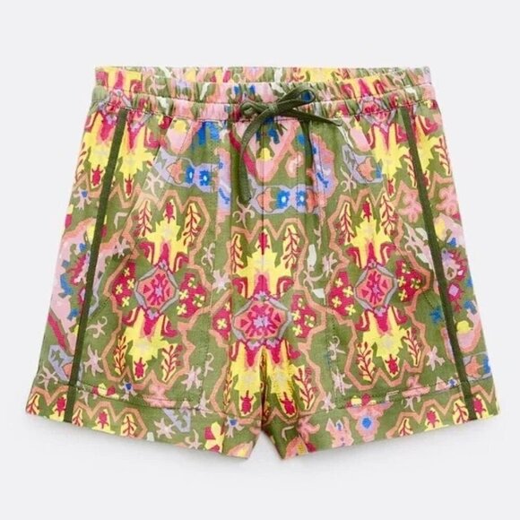 ⭐️ Host Pick ⭐️ Women's S Zara Aztec Printed Drawstring Shorts Linen Blend Funky - Picture 2 of 8